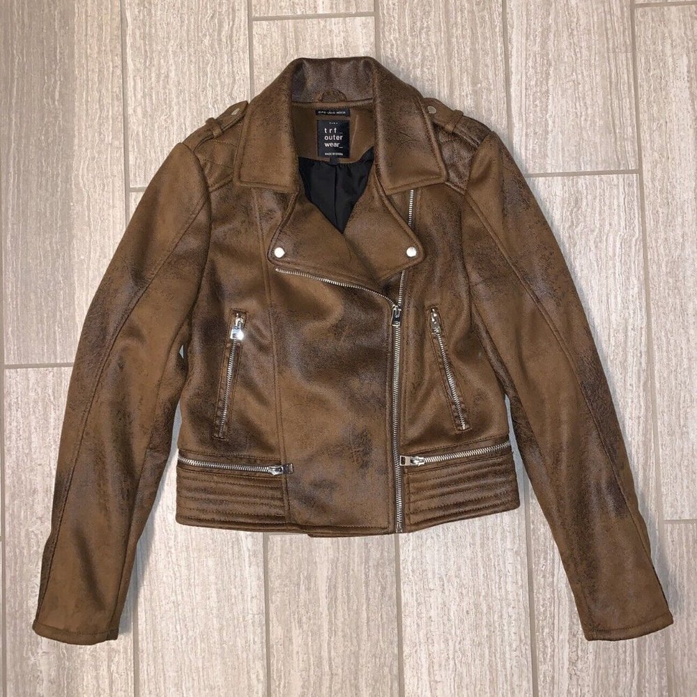 Faux distressed leather jacket ZARA S
